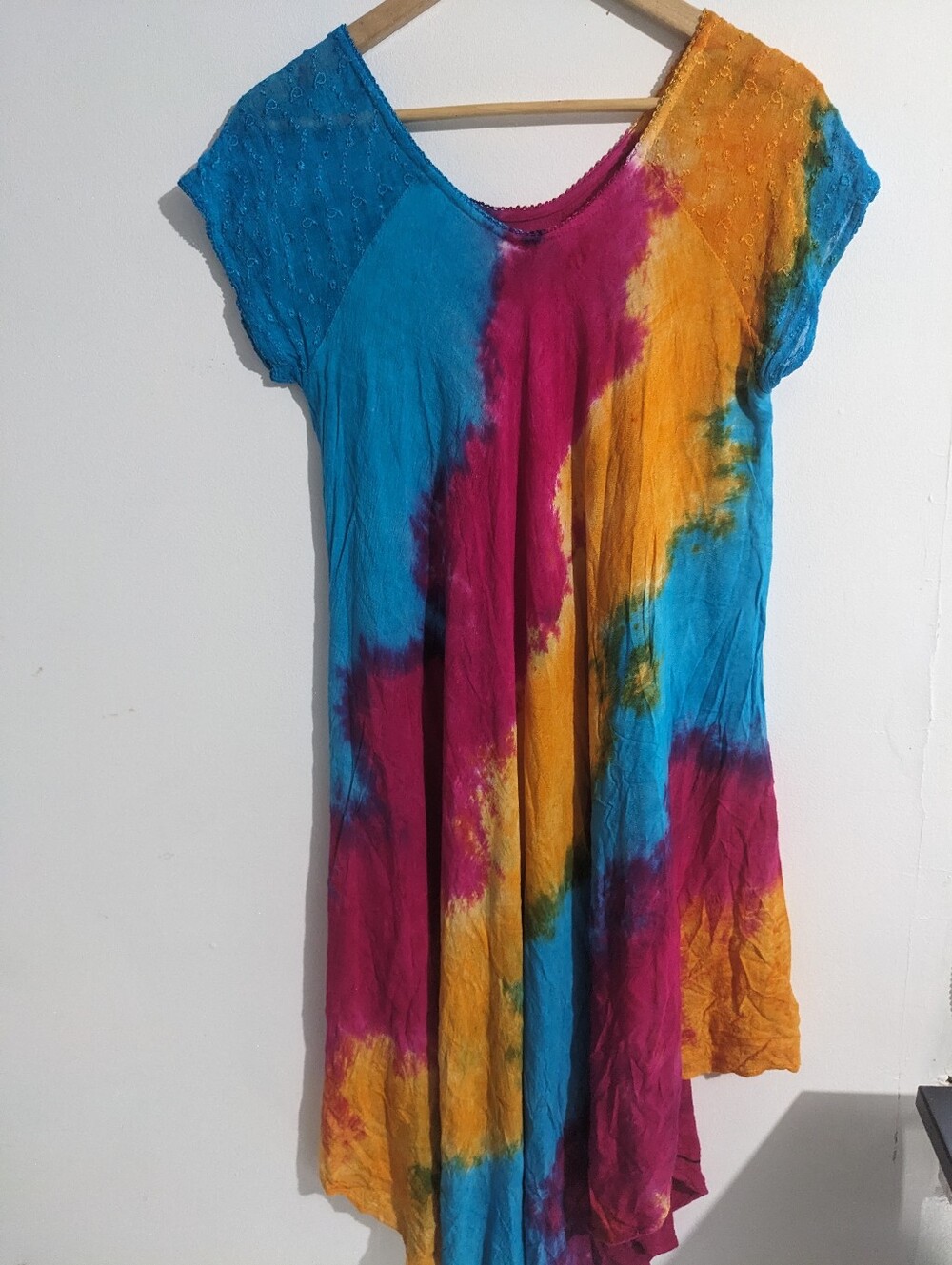 Free Style Dress Tie Dyed Rayon Midi Women's Stitching Boho Hipster